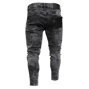 Men’s Ripped Denim Jeans Stretch Fit Street Style