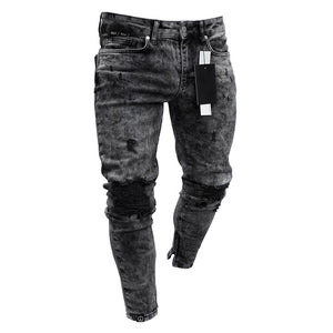 Men’s Ripped Denim Jeans Stretch Fit Street Style