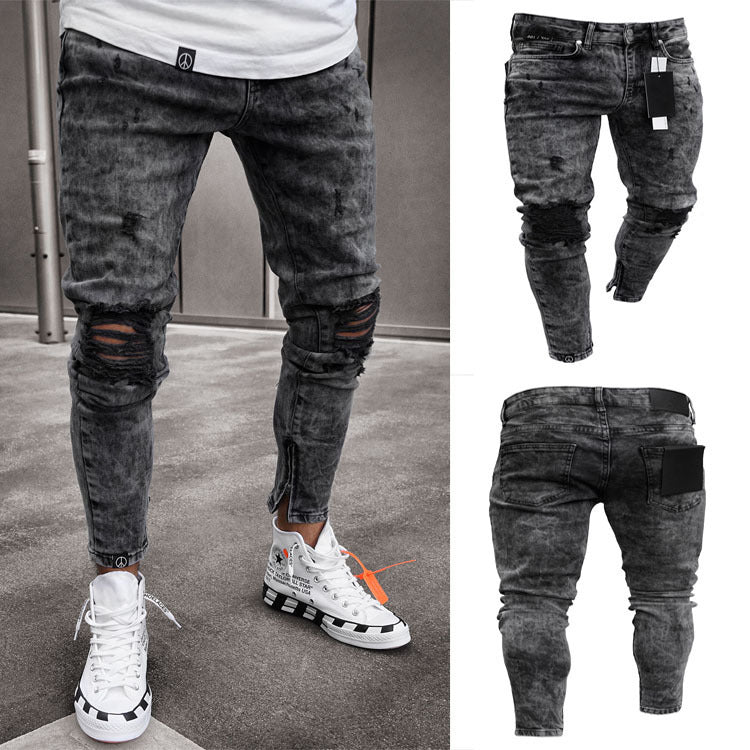 Men’s Ripped Denim Jeans Stretch Fit Street Style