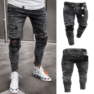 Men’s Ripped Denim Jeans Stretch Fit Street Style