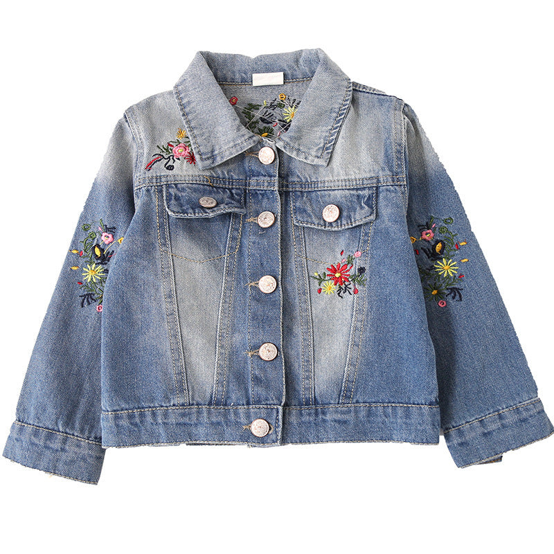 Children's Denim Jacket Korean Style Autumn Girls' Embroidery Tops Children's