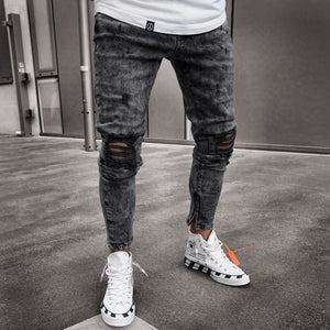 Men’s Ripped Denim Jeans Stretch Fit Street Style