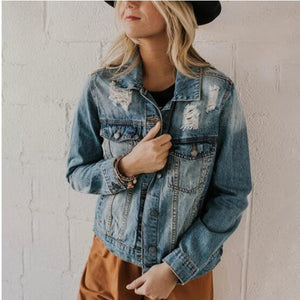 Ripped Slimming Washed Women's Cowboy Coat Jacket