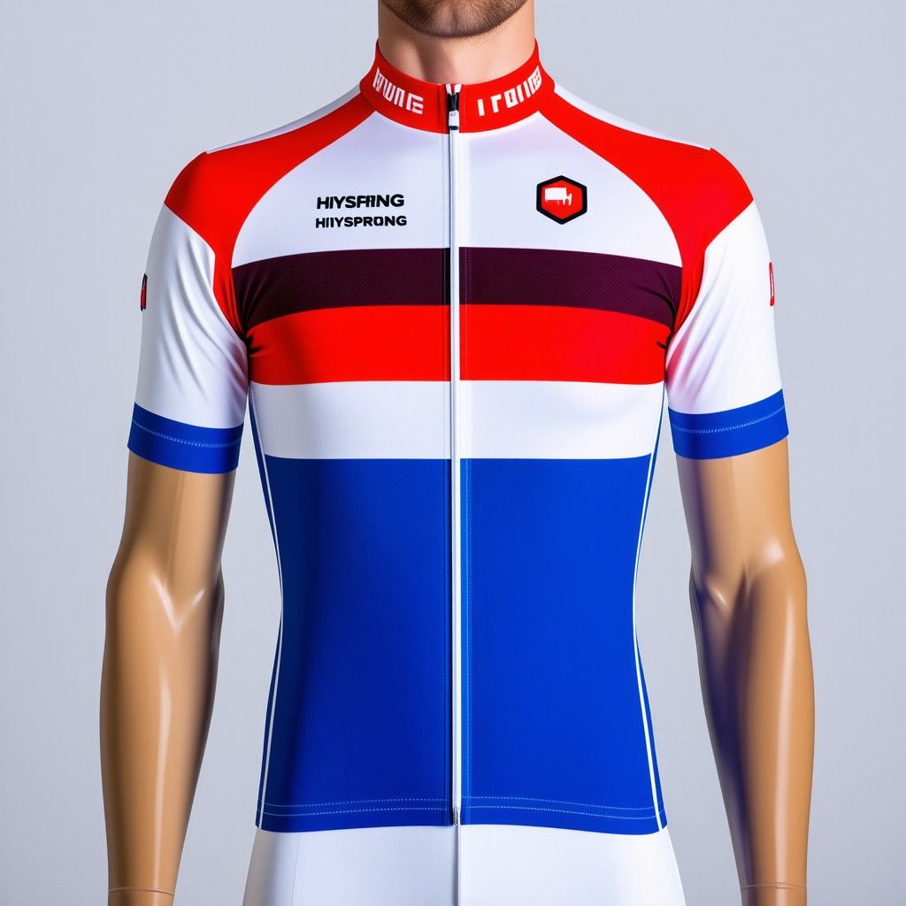 Men’s Short-Sleeve Cycling Jersey Red White Blue Full-Zip Bike Shirt