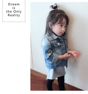 Children's Denim Jacket Korean Style Autumn Girls' Embroidery Tops Children's