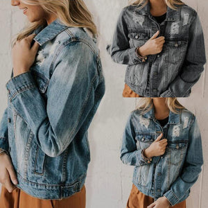 Ripped Slimming Washed Women's Cowboy Coat Jacket